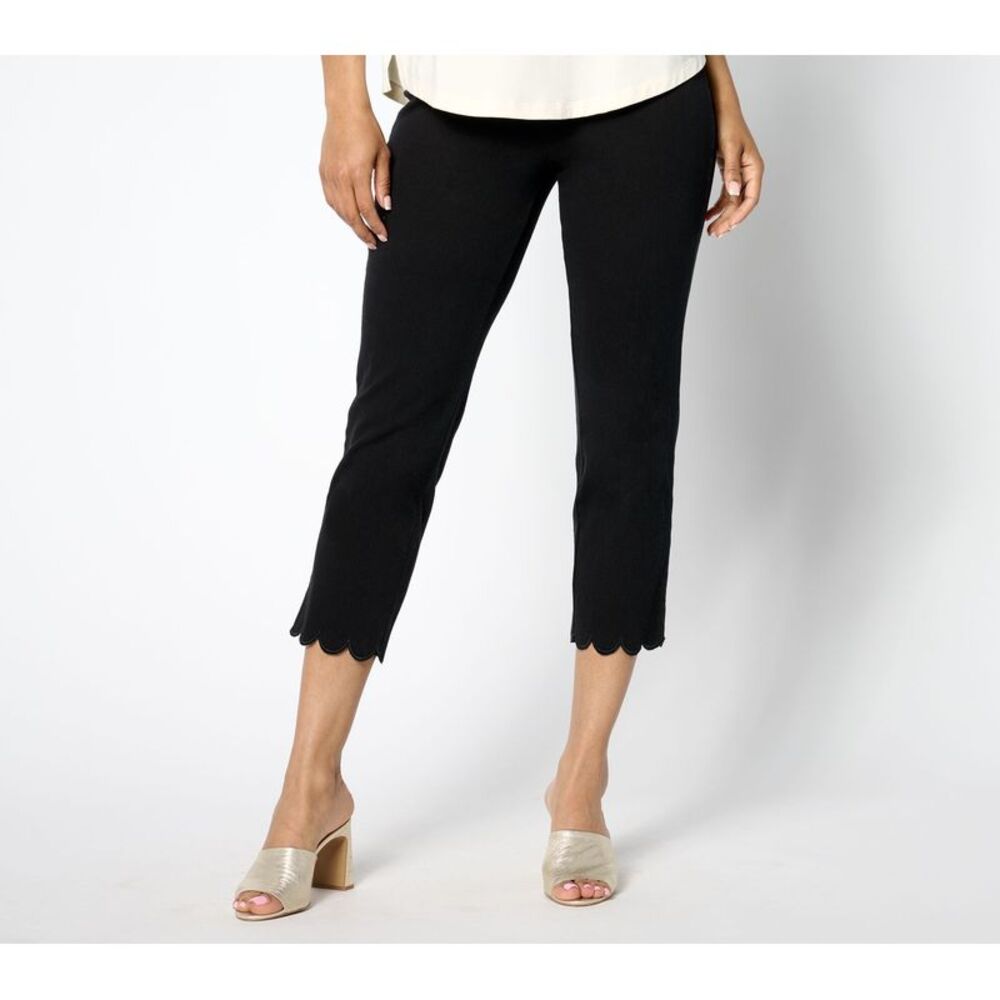Women Control Women's Plus Sz Pants 4X Prime Denim Scalloped Hem Black A648392